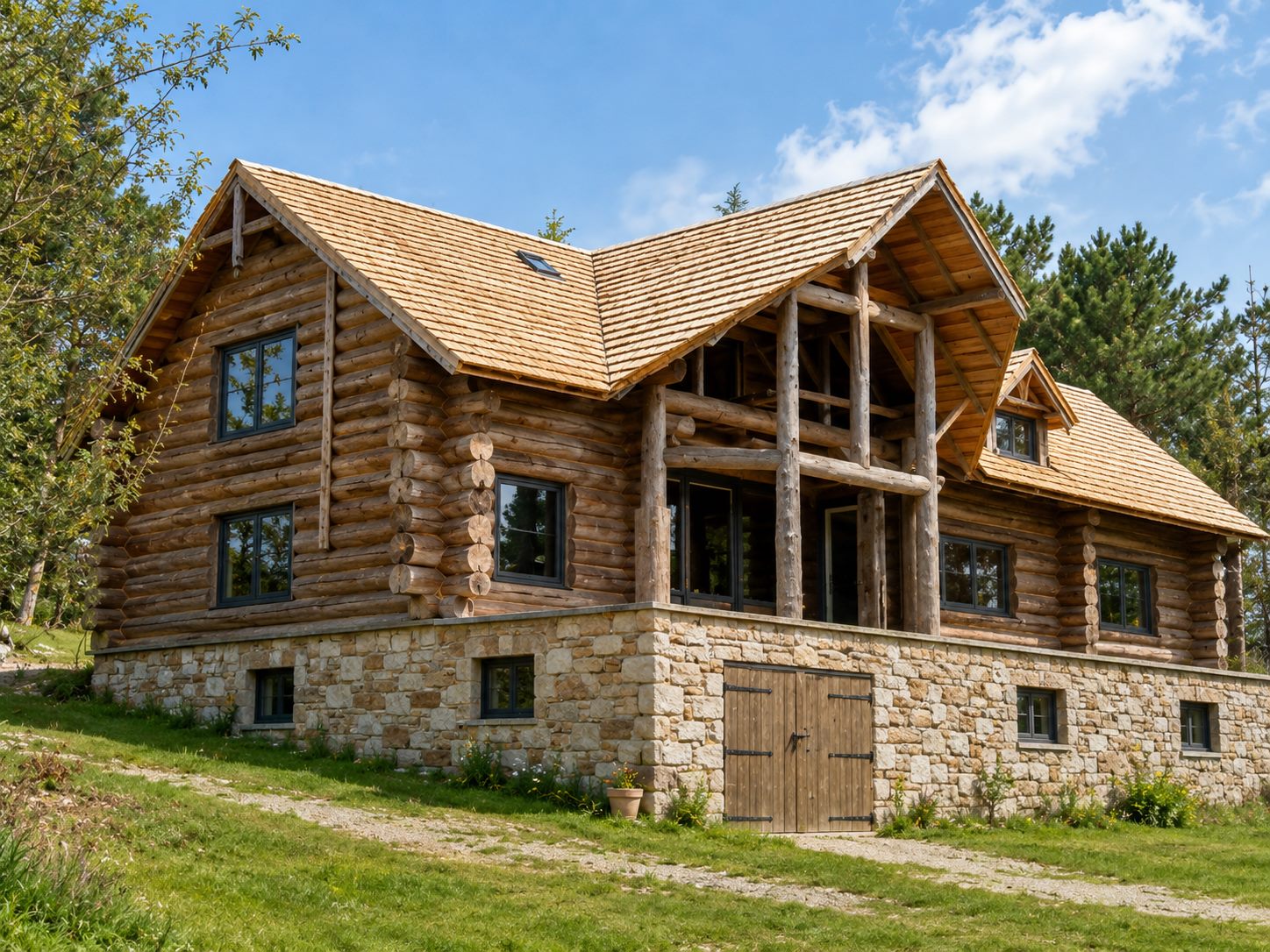 Maison fuste en rondins de bois empilés