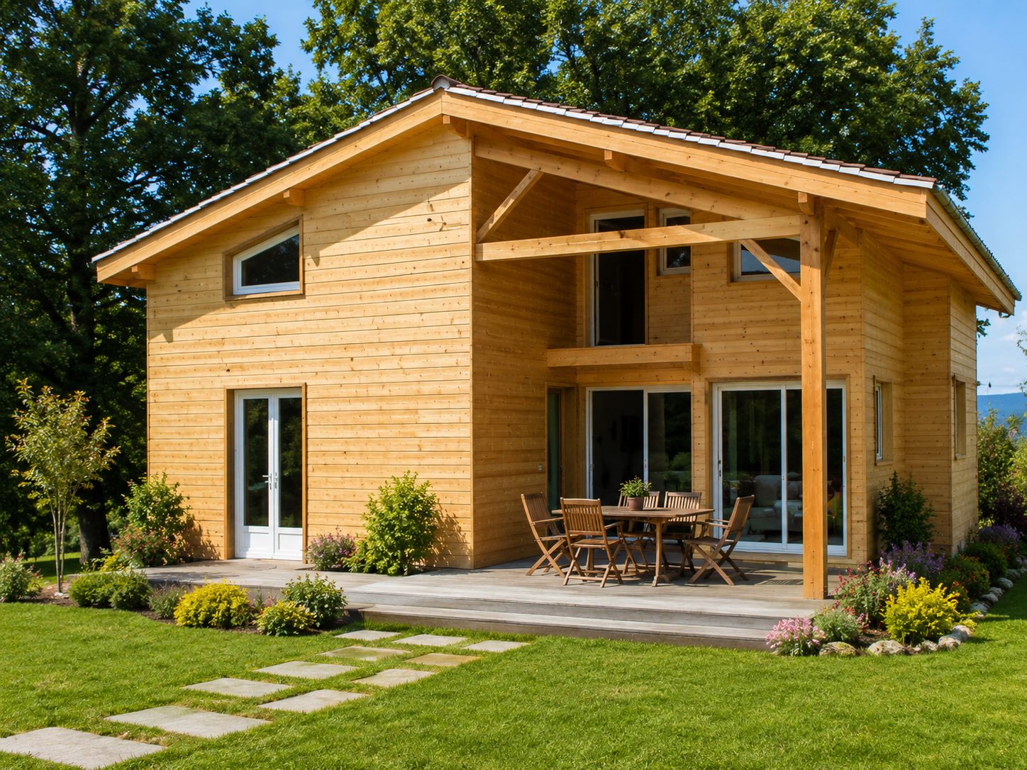 Maison ossature bois avec grande terrasse